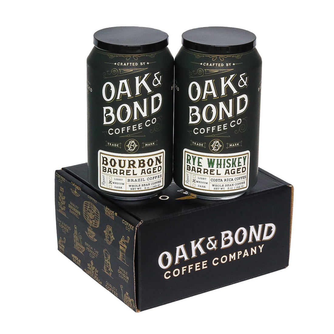Oak & Bond Coffee Bourbon and Rye Whiskey Barrel Aged Coffee Box